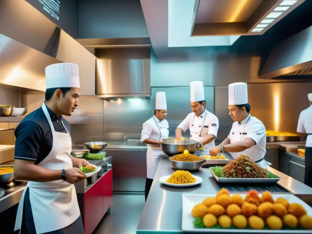 Chef peruanos usando inteligencia artificial en cocina moderna, fusionando tradición e innovación