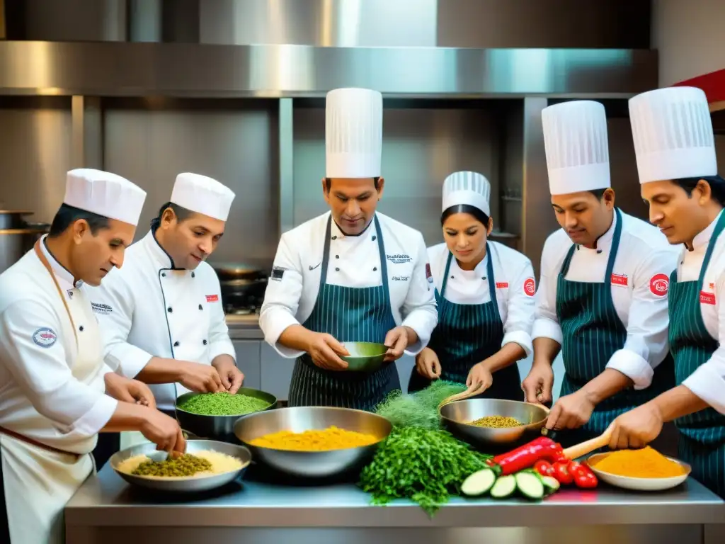 Chef peruanos preparando platos auténticos con pasión y coloridos ingredientes