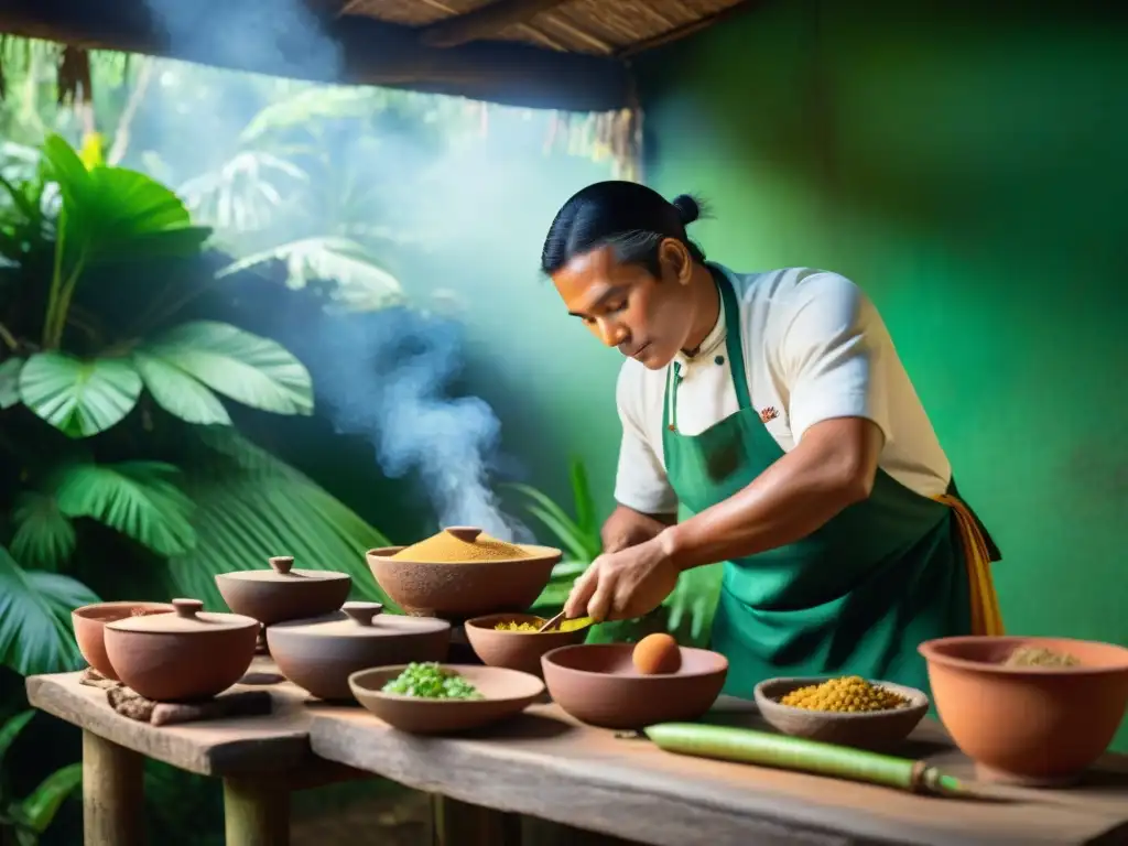 Un chef prepara plato con ingredientes autóctonos en cocina amazónica peruana