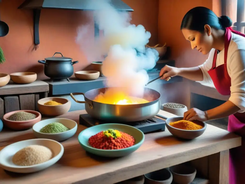 Un chef preparando plato peruano en cocina tradicional