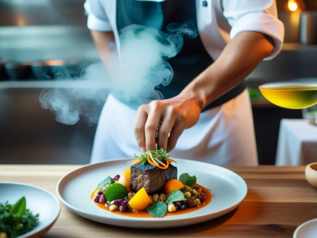 Un chef en Nanka Perú creando un plato vibrante con ingredientes sostenibles