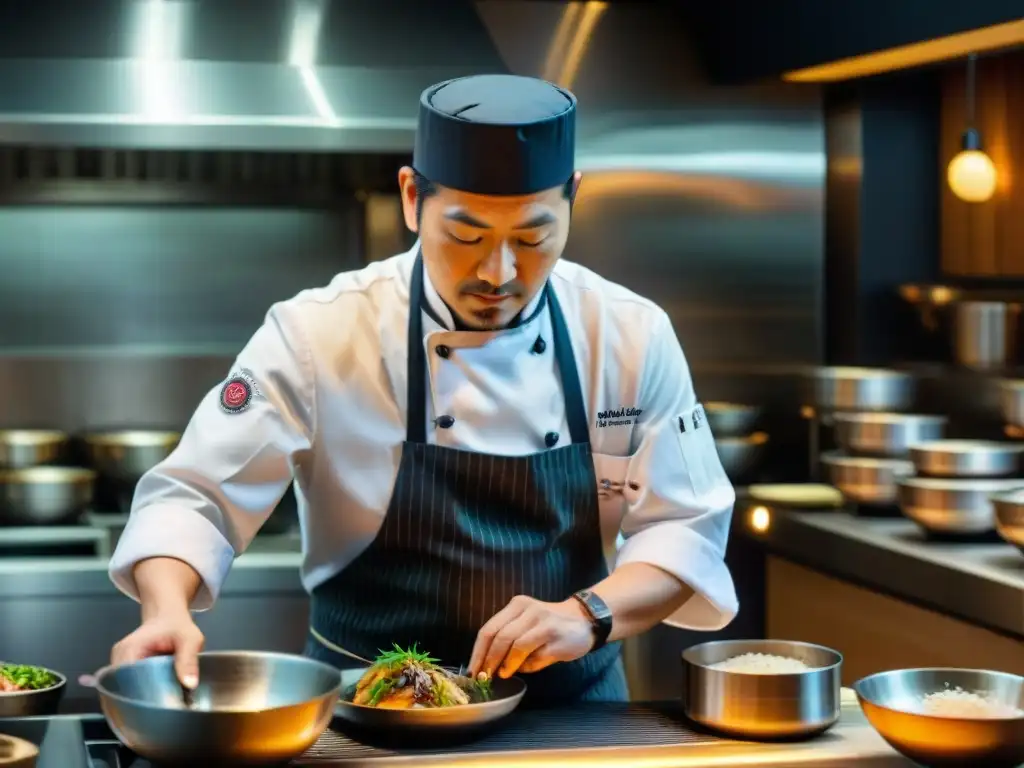 El chef Mitsuharu Tsumura elabora con precisión un plato Nikkei en el bullicioso Maido