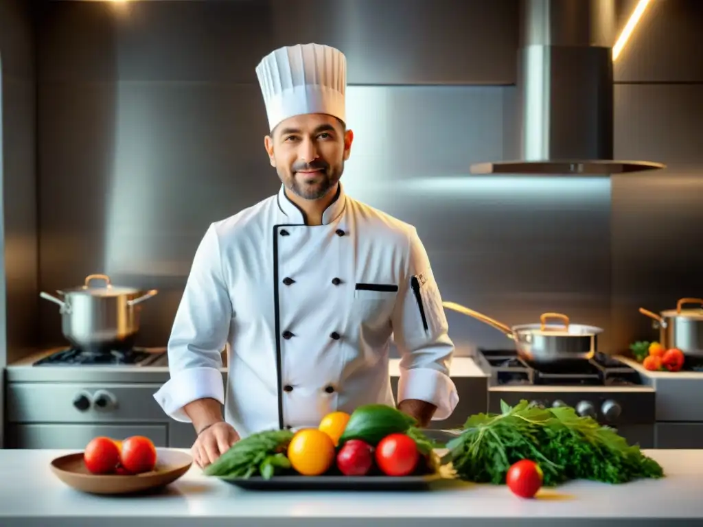 Chef profesional fusiona molle andino en plato contemporáneo Un chef profesional incorpora molle en un plato moderno