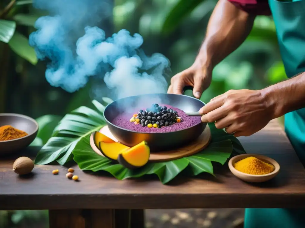 Un chef prepara una receta fusion amazonica en la cocina diaria de la selva