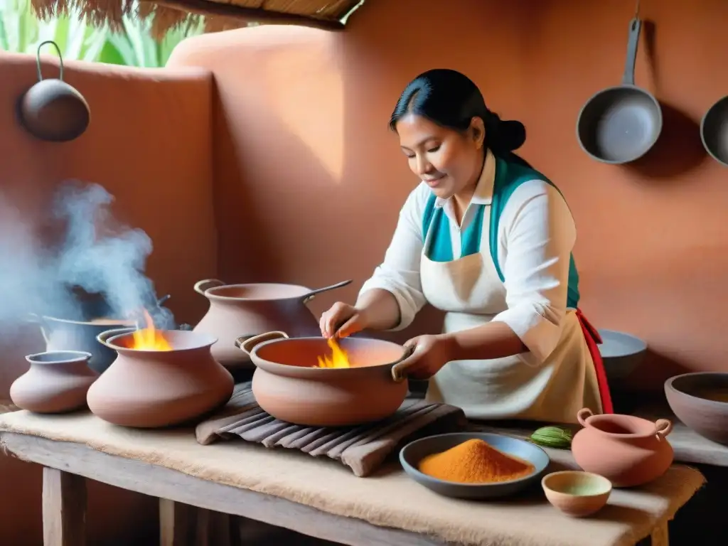 Un chef prepara recetas de pailas peruanas tradicionales en una cocina andina llena de color y tradición