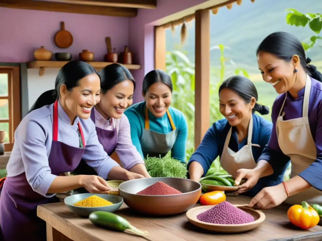 Chef indígenas peruanos preparan recetas tradicionales en clase de cocina