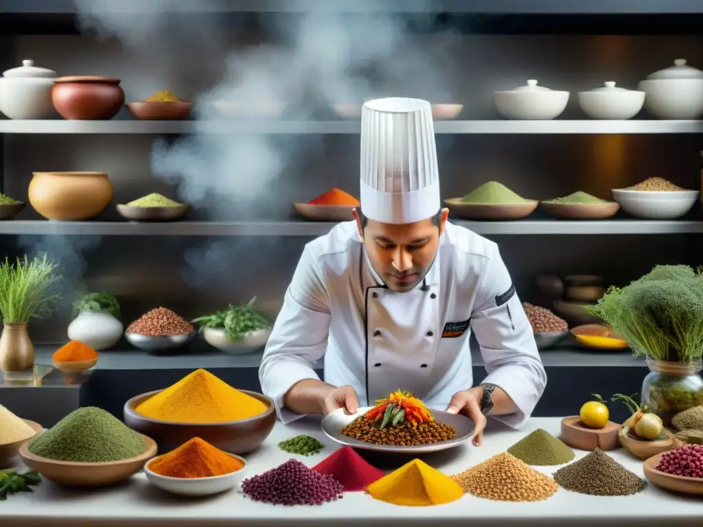 Un chef renombrado prepara un plato único fusionando ingredientes andinos en alta cocina