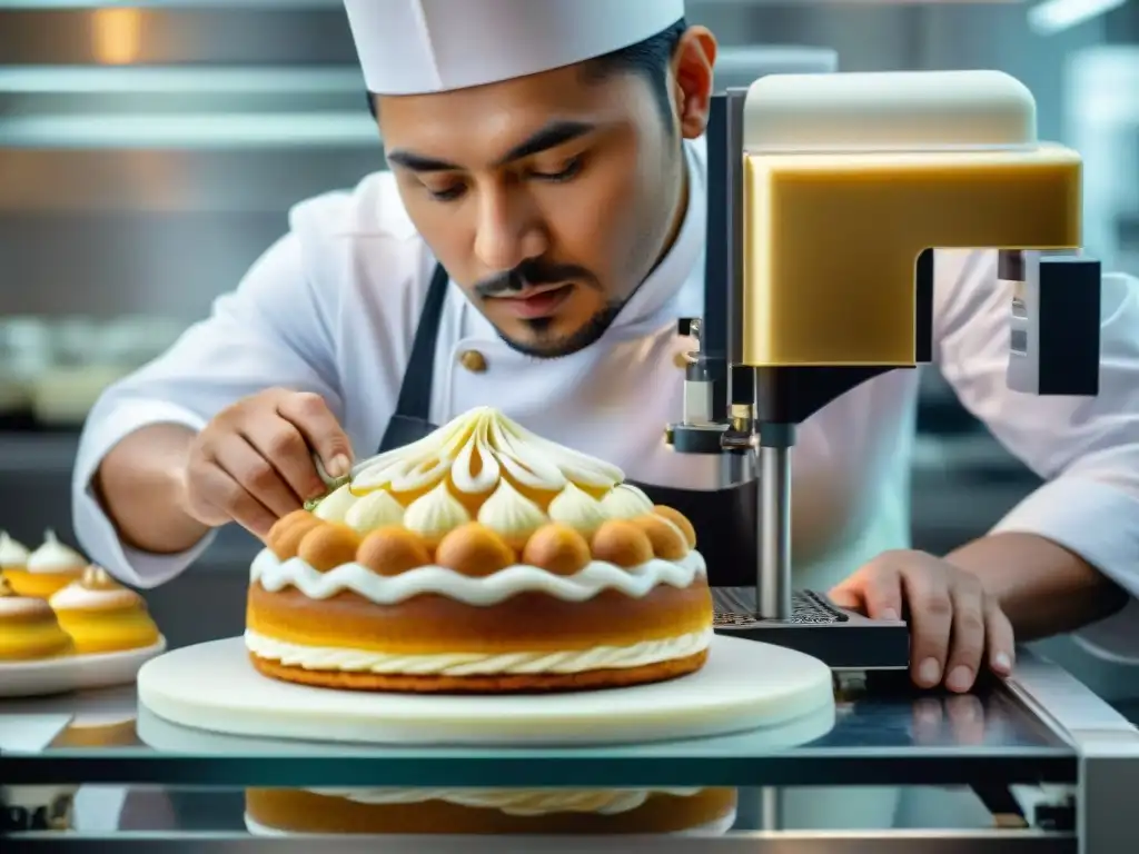 Un chef de repostería peruana utiliza tecnología 3D para crear decoraciones comestibles detalladas, mostrando precisión e innovación