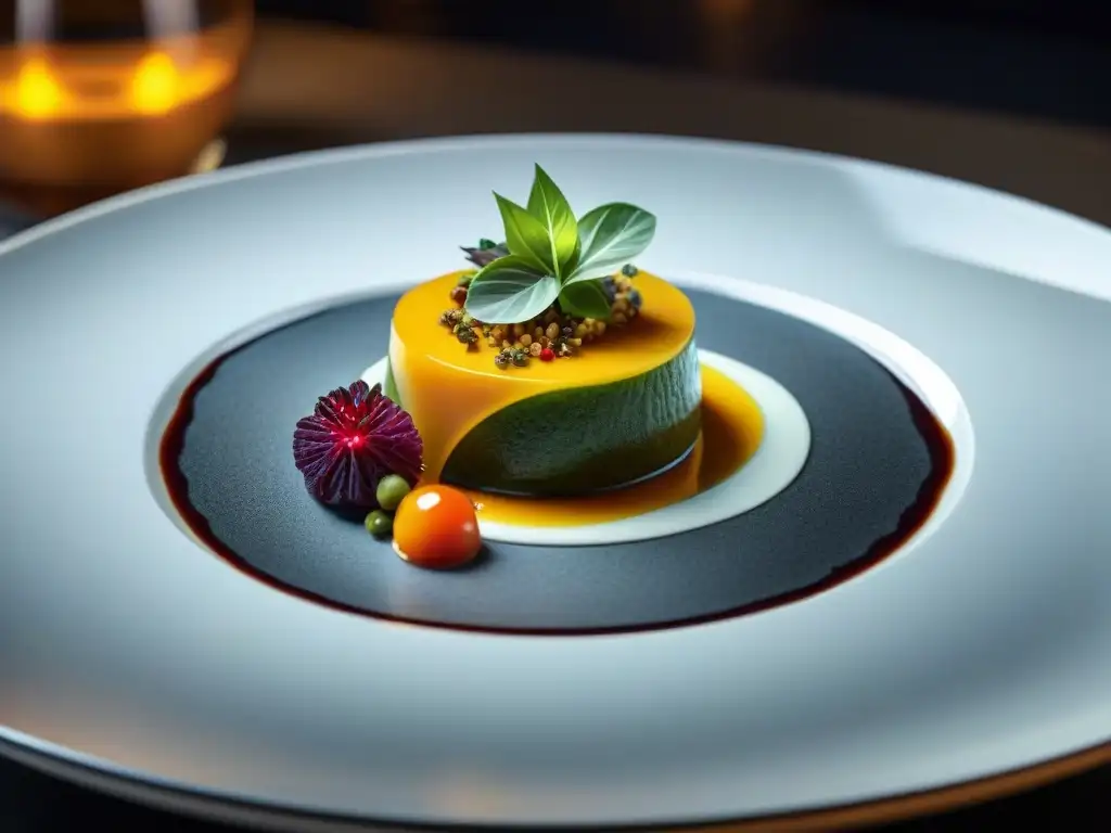 Chef en restaurante sostenible en Lima, creando plato exquisito con ingredientes locales vibrantes