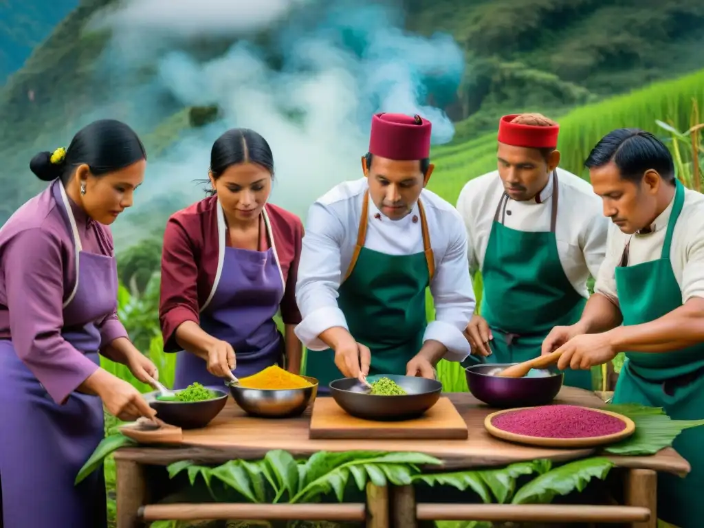 Chefs indígenas peruanos preparando recetas ancestrales en la selva