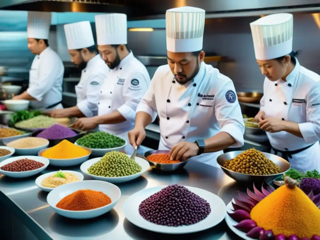 Chefs de diversas nacionalidades fusionando ingredientes peruanos en un restaurante internacional