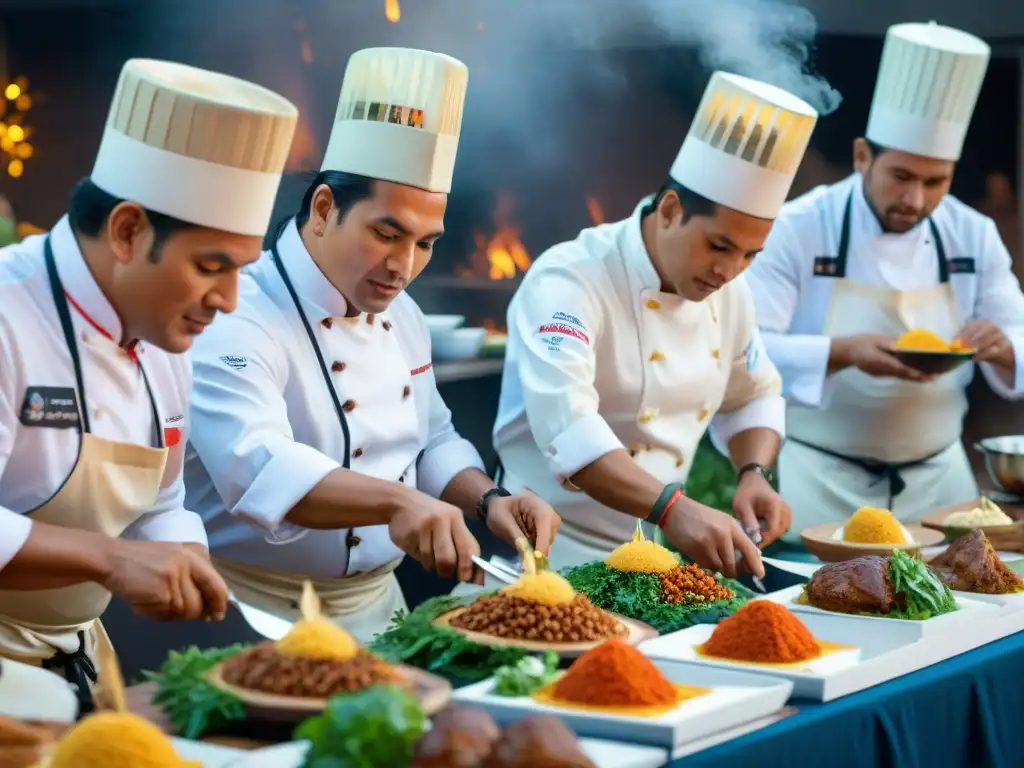 Chefs peruanos destacados crean platos vibrantes en festival culinario internacional, reflejando la gastronomía peruana en auge