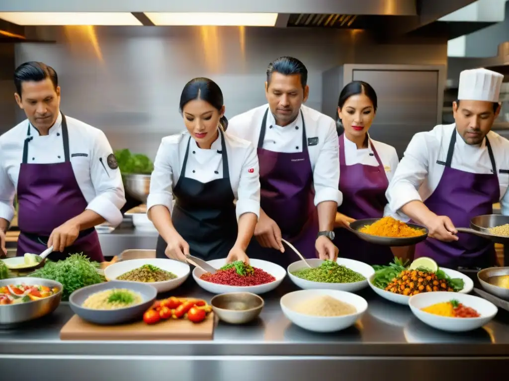 Chefs peruanos innovando con ingredientes autóctonos en cocina moderna, reflejando pasión y creatividad