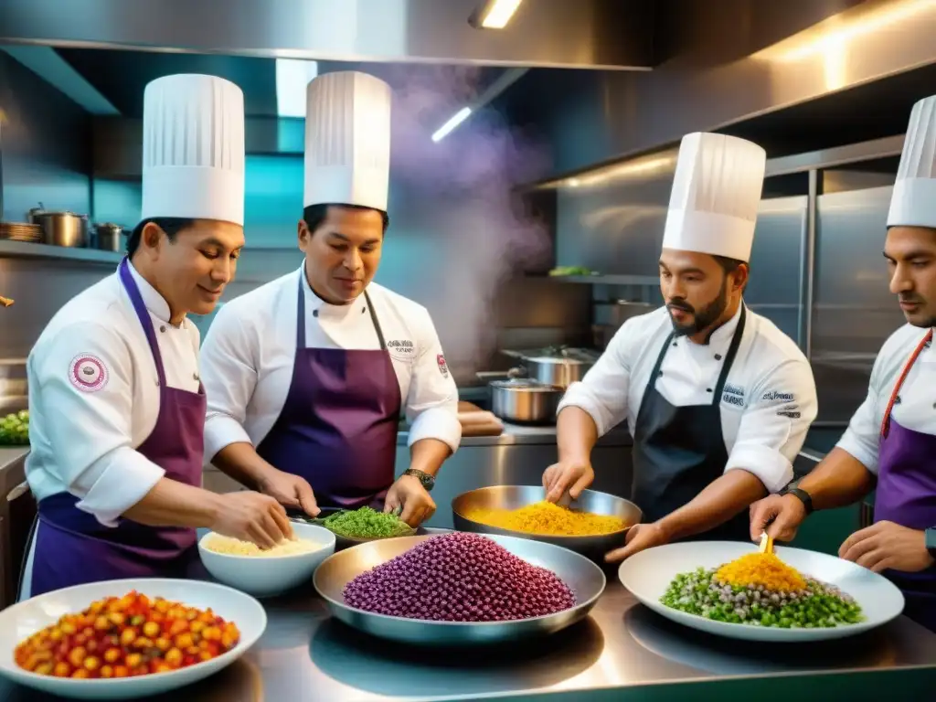 Chefs peruanos redefiniendo sabores en una cocina moderna con ingredientes vibrantes y platos tradicionales