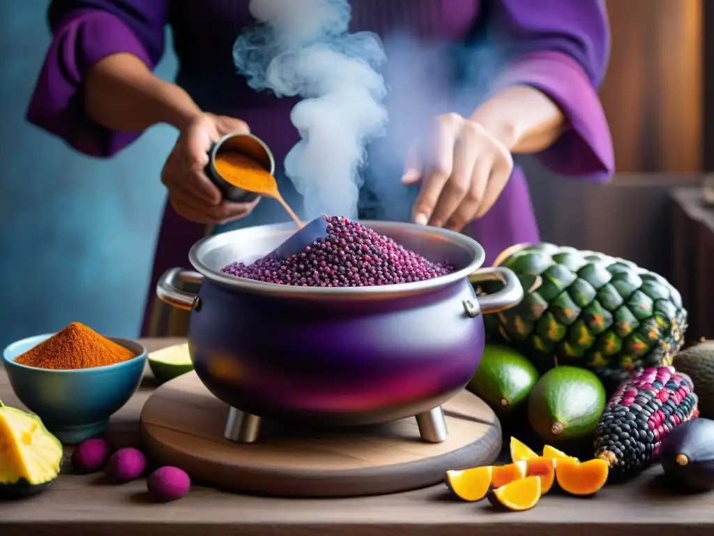 Un chichero prepara chicha morada con ingredientes naturales