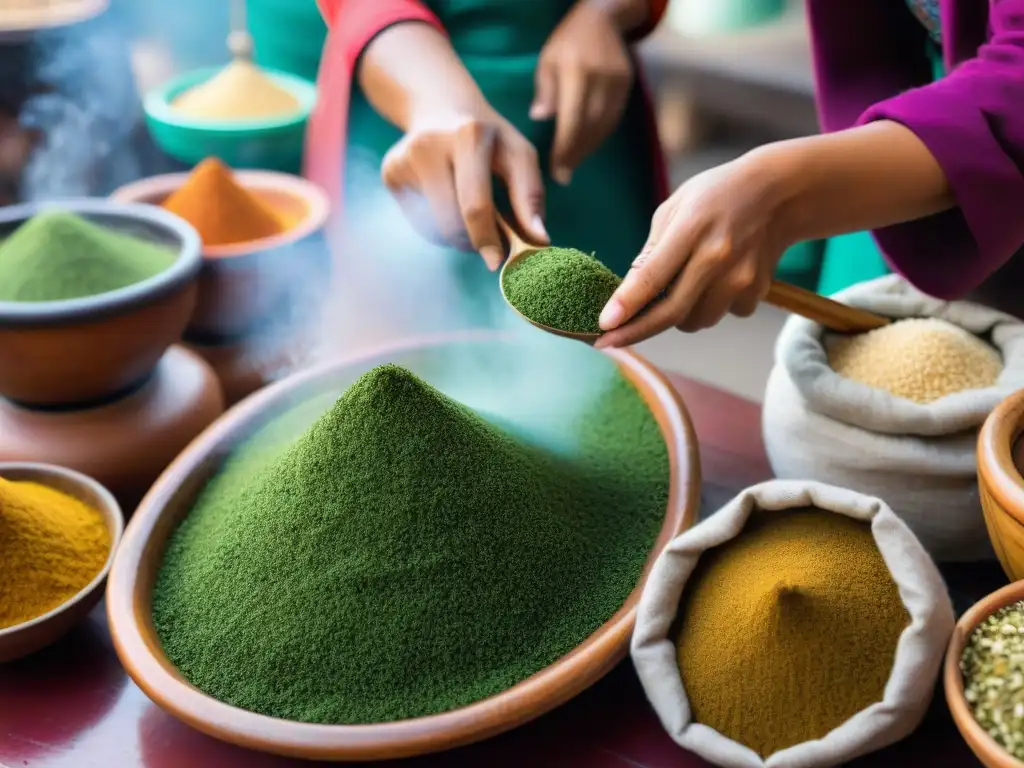 Preparación de mate de coca y emoliente en mercado peruano