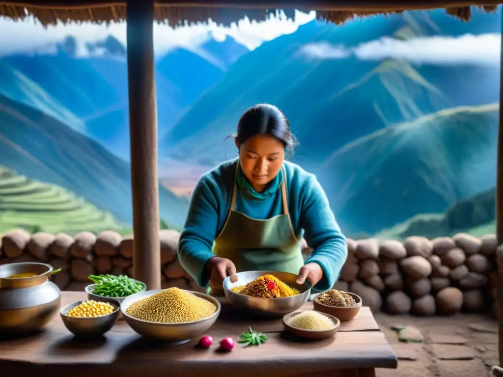 Cocina andina ancestral en las alturas: chef preparando plato tradicional con técnicas de cocina en Andes