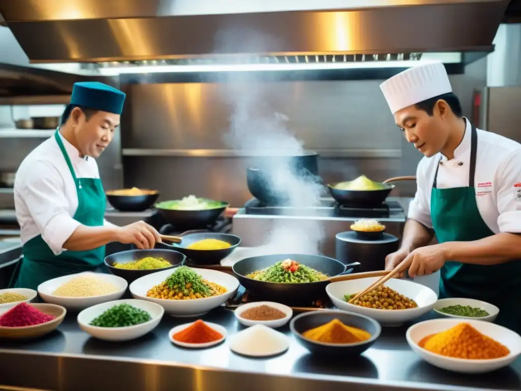 Cocina Chifa en Perú con chefs preparando fusión gastronómica asiático-peruana con energía y precisión