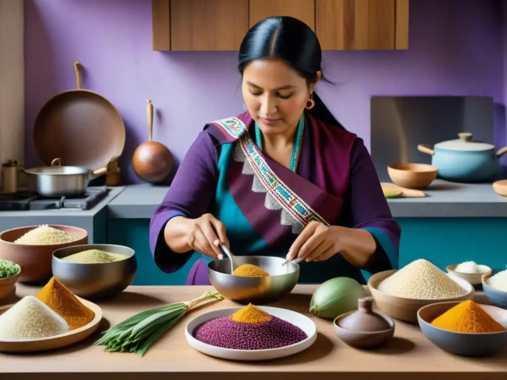 Tradición culinaria andina: fusión ancestral y moderna Cocina novandina fusionando ingredientes autóctonos con técnicas modernas en ambiente tradicional y contemporáneo