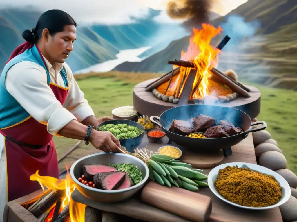 Cocina peruana tradicional con chefs preparando un suculento asado de venado