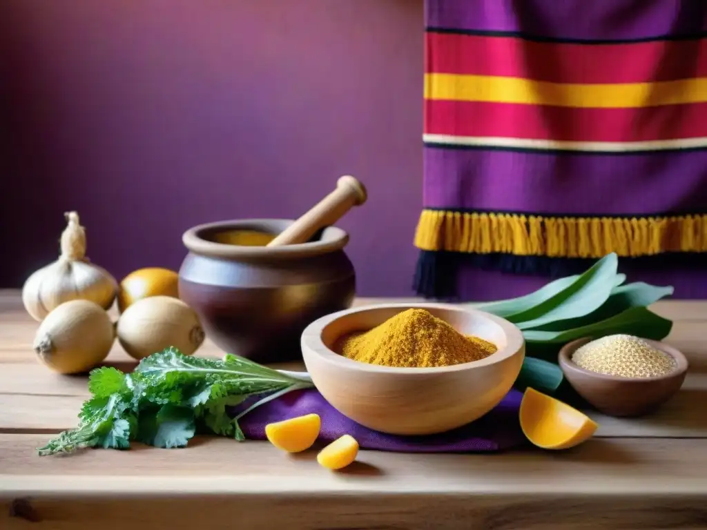 Una cocina peruana tradicional con ingredientes vibrantes y una rica herencia cultural, resaltando los beneficios de la maca en la gastronomía peruana