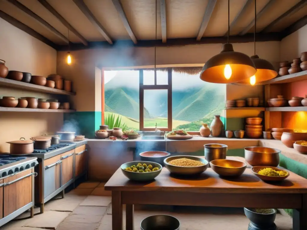 Una cocina peruana tradicional llena de vida y color, donde chefs de todas las edades colaboran para preservar el legado culinario peruano