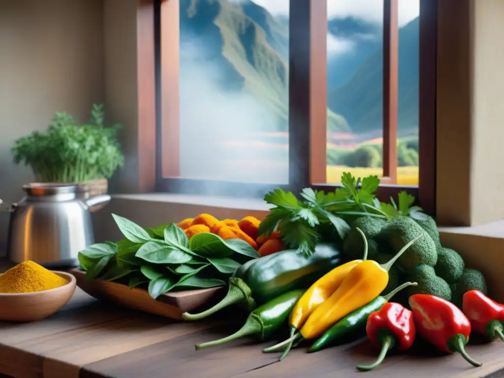 Cocina peruana: colores y texturas auténticas Una cocina peruana tradicional con olluco y charqui, bañada en luz cálida