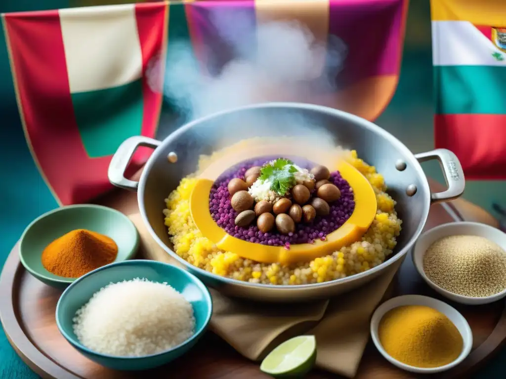 Una cocina peruana tradicional rebosante de vida y color durante las Fiestas Patrias