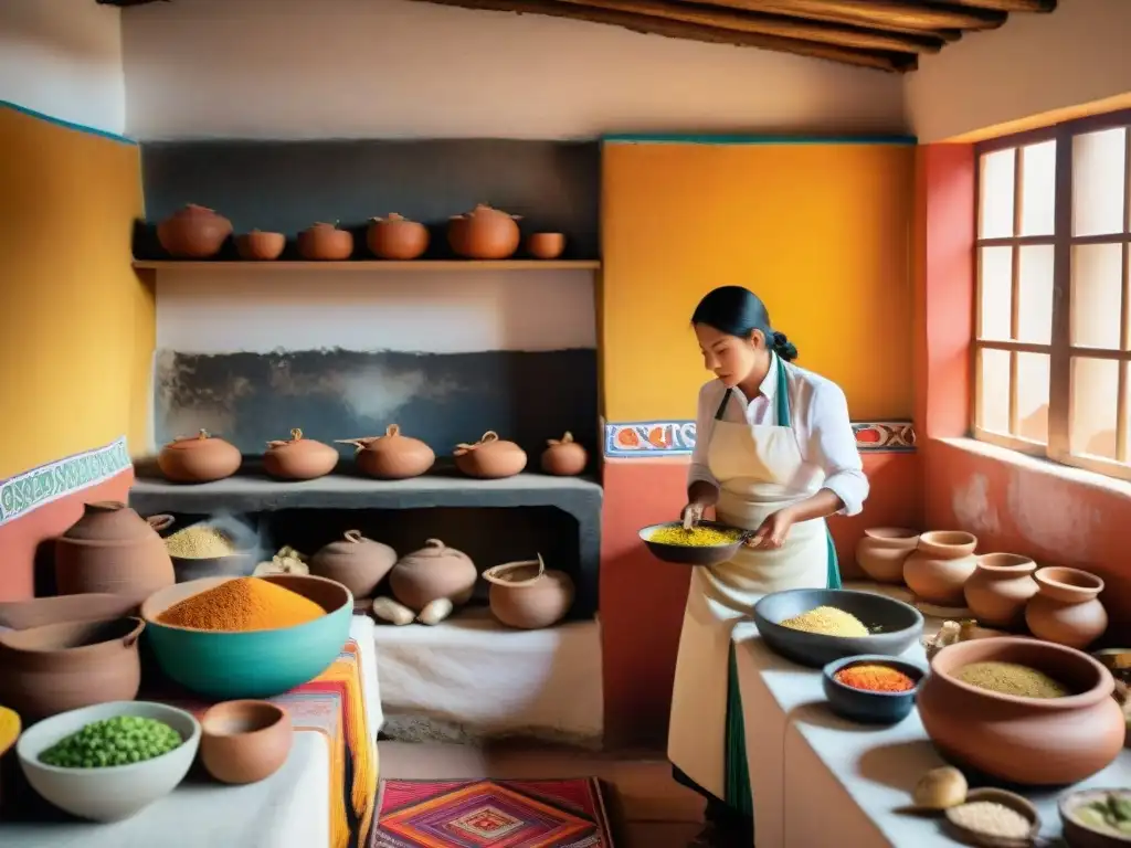 En una cocina peruana tradicional, la sostenibilidad ambiental se refleja en la calidez de sus ingredientes y textiles