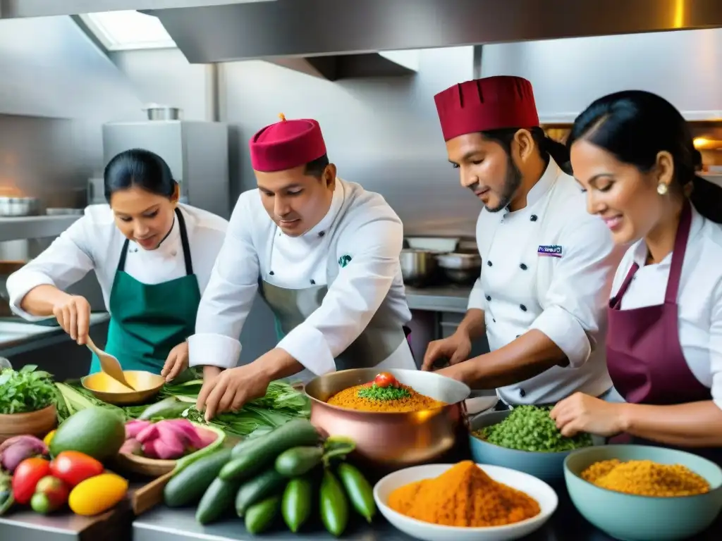 Cocina peruana vibrante con chefs creando platos veganos innovadores Perú