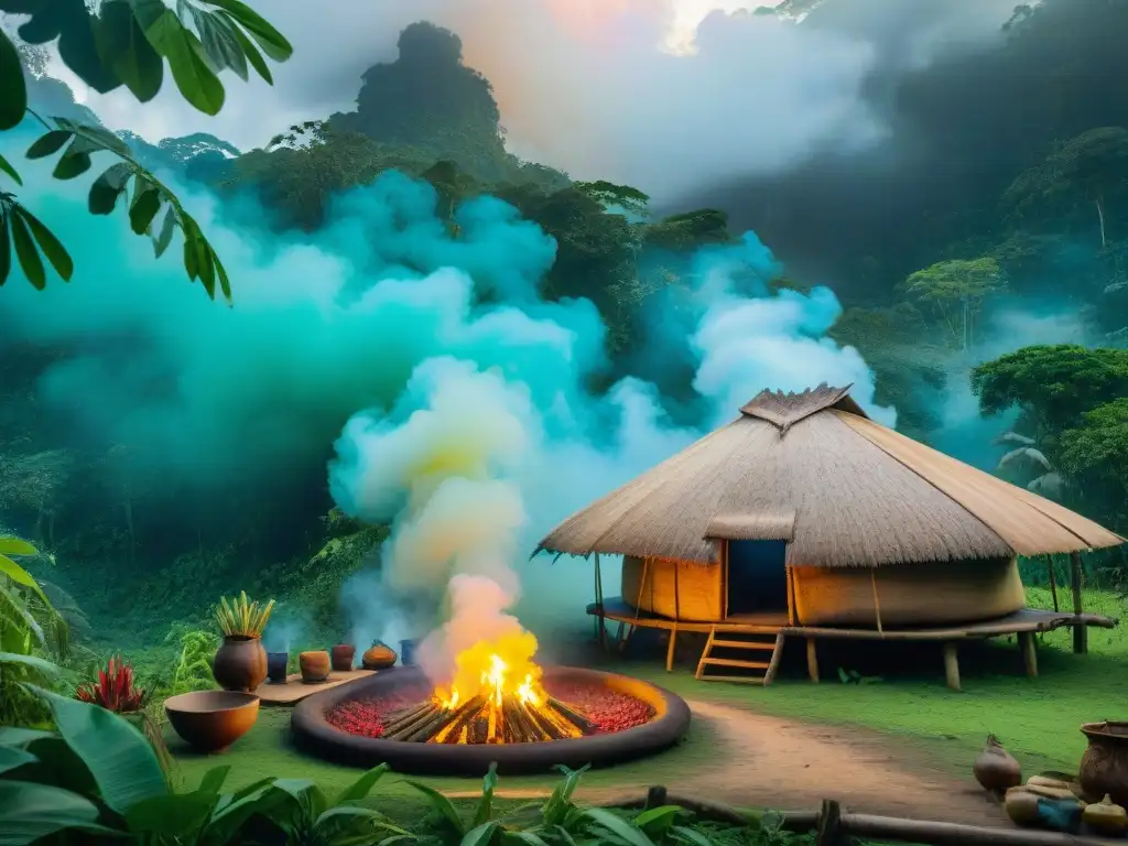 Exuberante cocina de la selva amazónica: sabores y tradición Una cocina selva peruana: chefs indígenas preparan platos con ingredientes autóctonos en medio de la exuberante vegetación amazónica