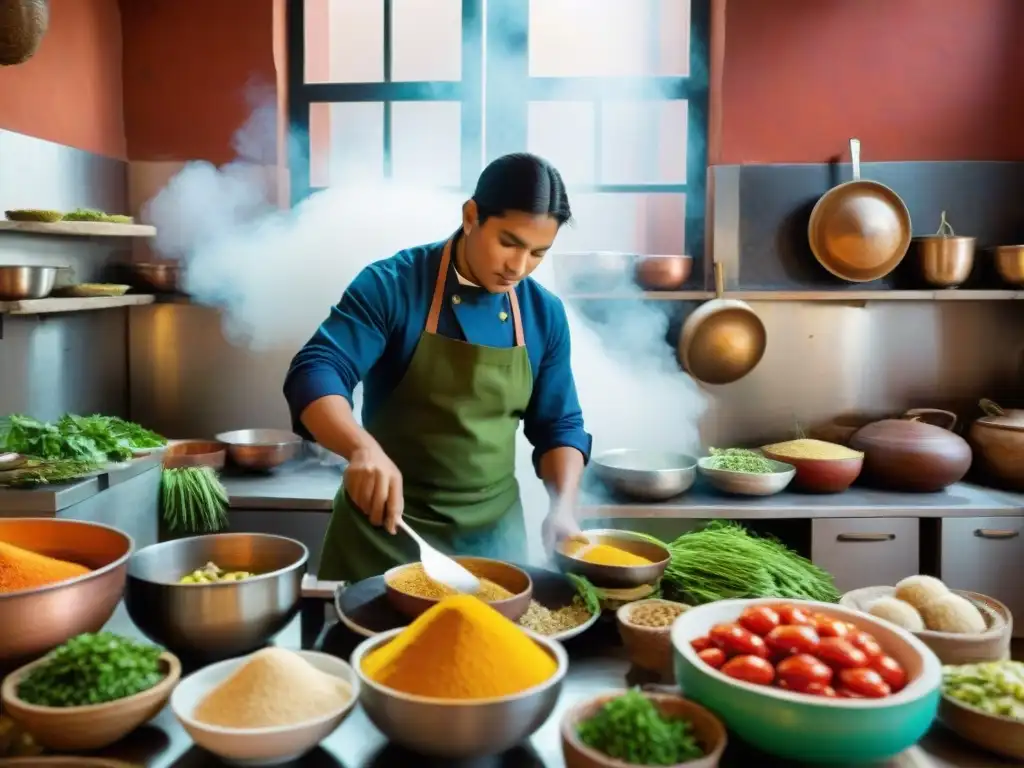 Una cocina tradicional peruana llena de vida durante la preparación de platos para la Fiesta de San Pedro y San Pablo