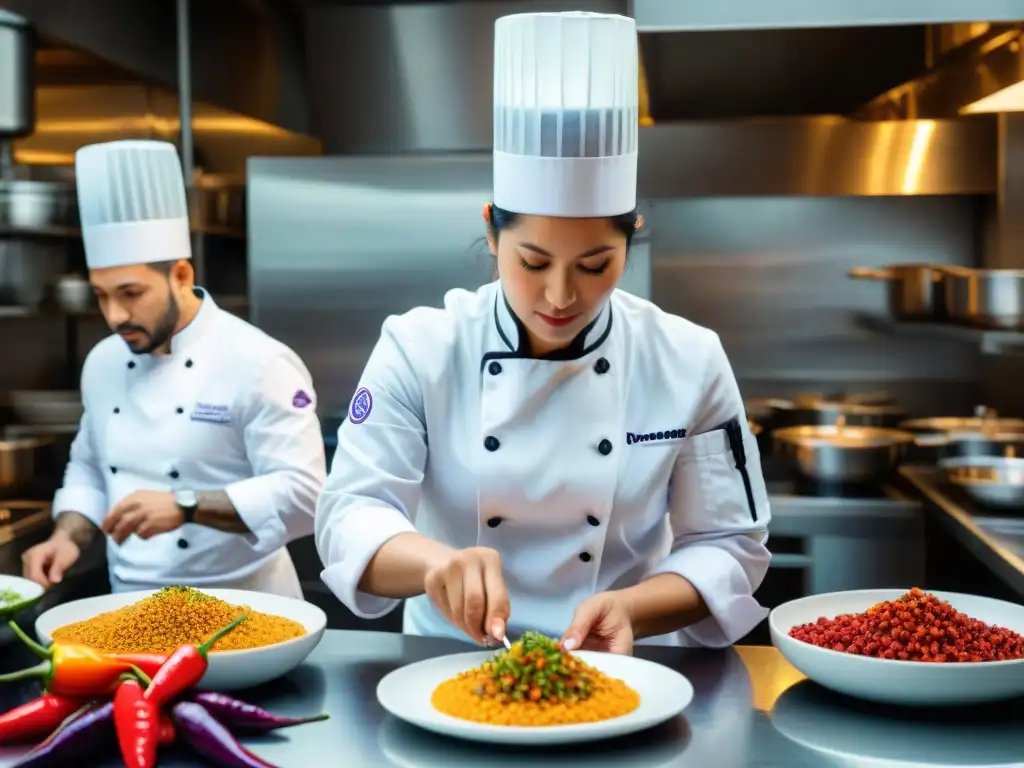 Pía León en una cocina vibrante, creando platos peruanos con precisión y creatividad