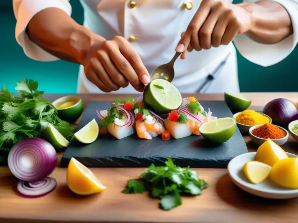 Un cocinero peruano experimenta ácidos y bases preparando ceviche, fusionando arte culinario y ciencia