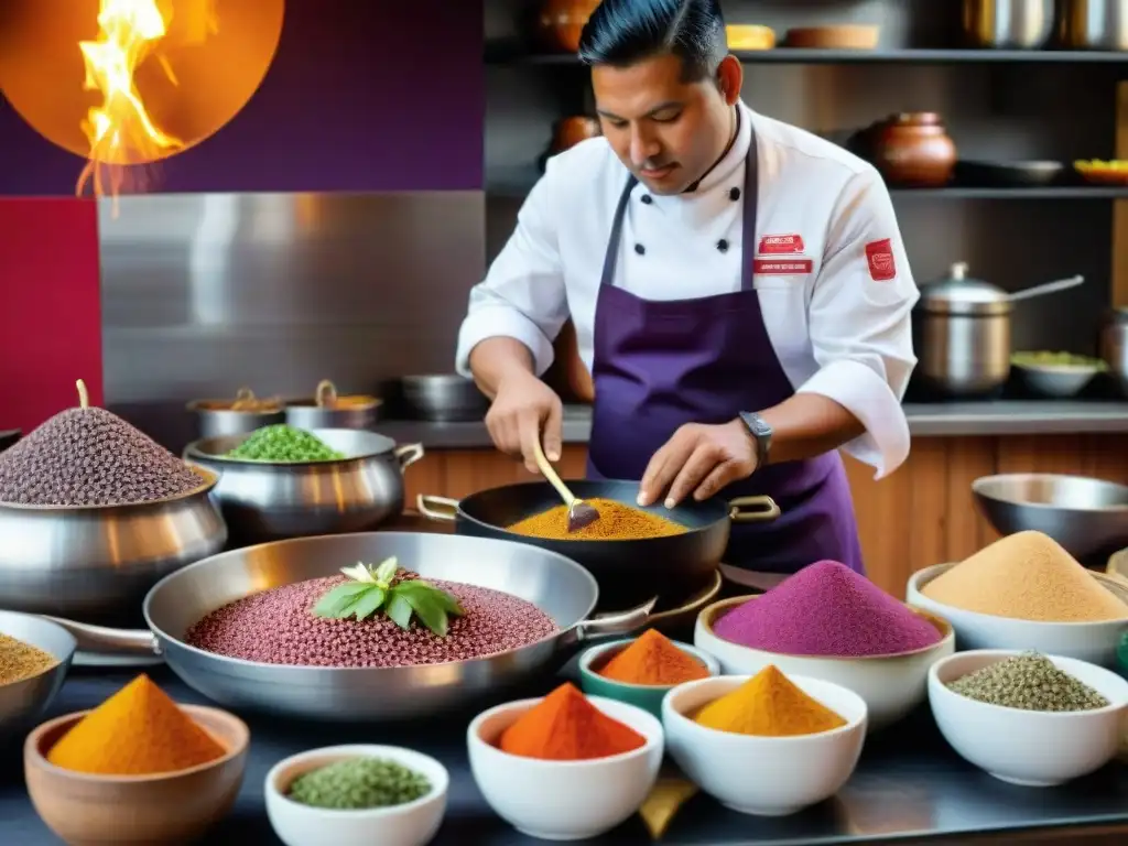 Cocinero peruano preparando plato con ingredientes autóctonos