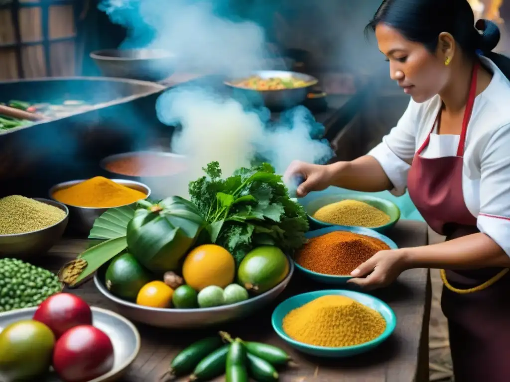 Una colorida cocina tradicional amazónica en Perú llena de actividad y pasión culinaria