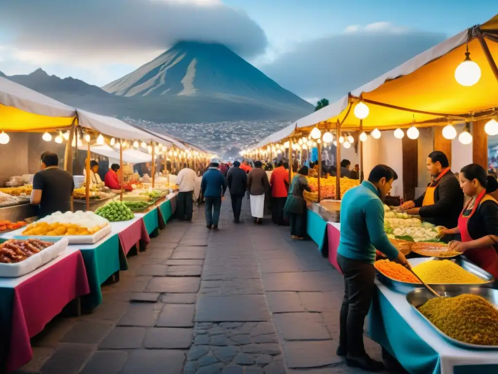 Una colorida escena de la bulliciosa gastronomía tradicional peruana en Arequipa