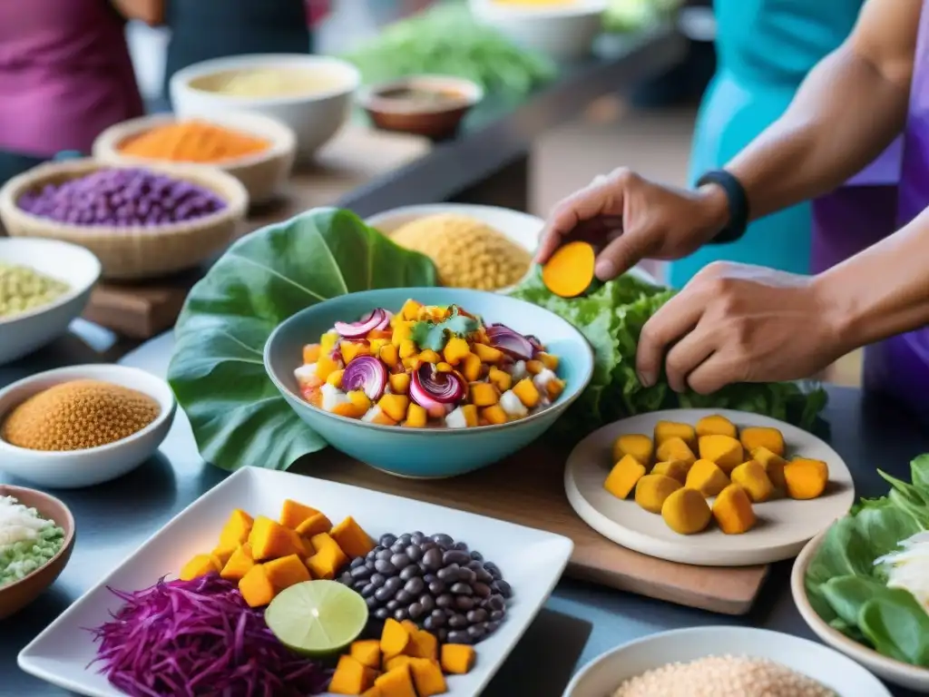 Colorida gastronomía peruana: platos tradicionales y fusiones en bullicioso mercado