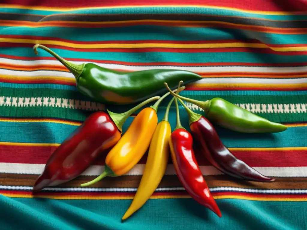 Una colorida exhibición de ajíes peruanos en un telar tradicional, resaltando la diversidad en la gastronomía peruana