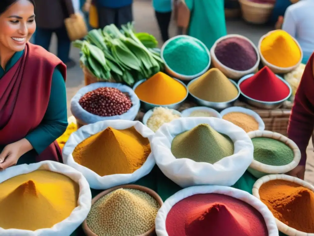 Coloridas salsas peruanas innovación sabores texturas en un animado mercado de Perú