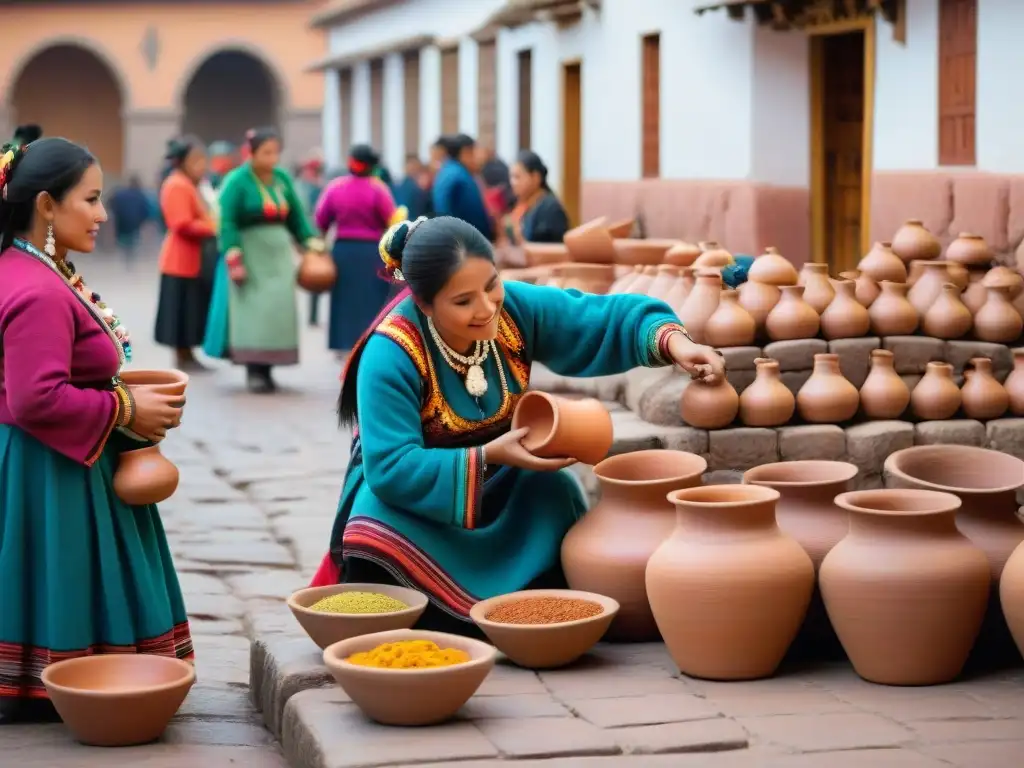 Colorido Festival de la Chicha en Cusco, mujeres preparando la tradicional bebida peruana en mercado bullicioso