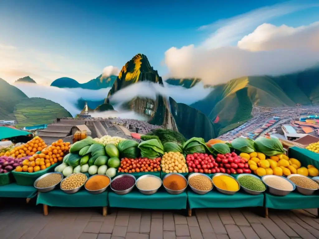 El colorido mercado de alimentos en Lima, Perú, con los Andes de fondo