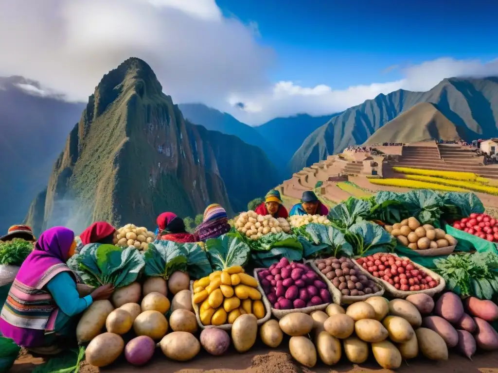 Colorido mercado andino en Perú con diversidad de papas nativas