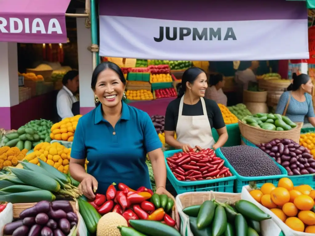 Colorido mercado callejero en Lima, Perú, muestra diversidad de productos frescos y locales