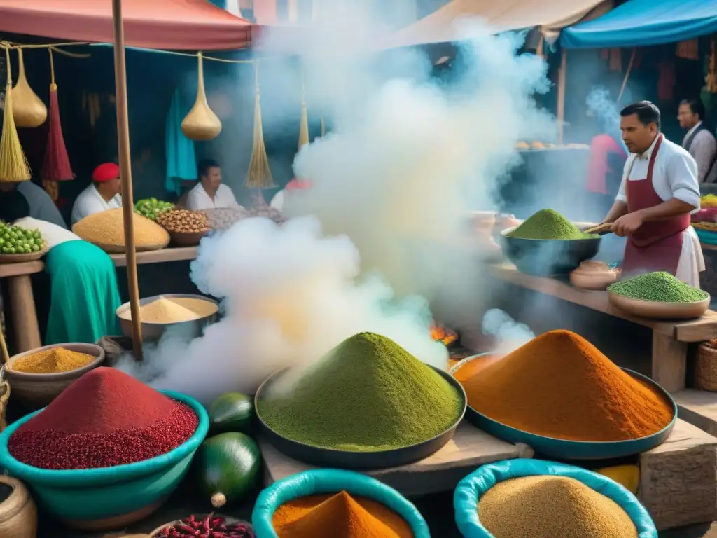 Colorido mercado peruano durante festival de Adobo Arequipeño receta tradicional Peru