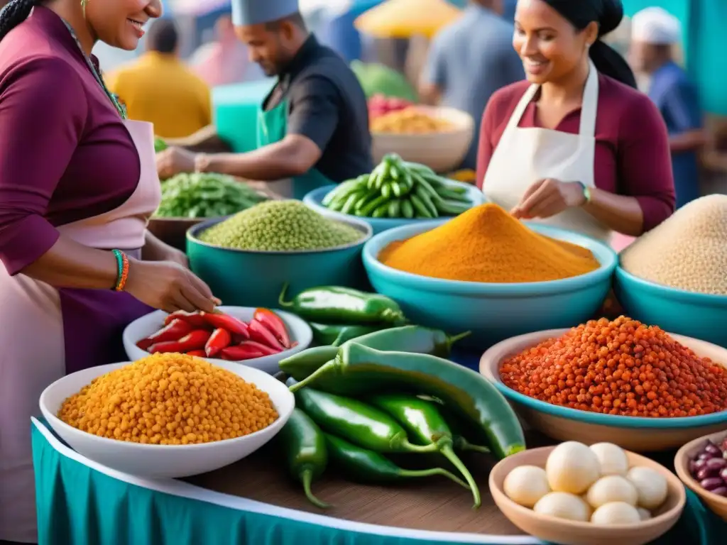 Colorido mercado peruano con gastronomía herencia africana