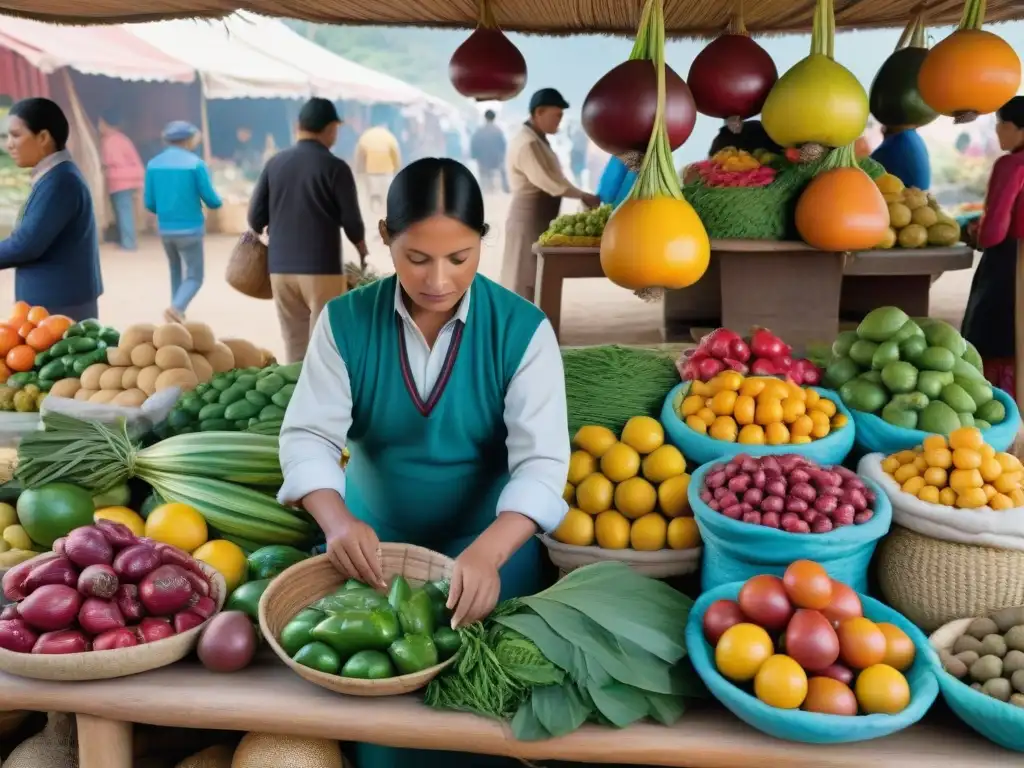 Colorido mercado peruano resalta la Importancia ingredientes autóctonos gastronomía peruana