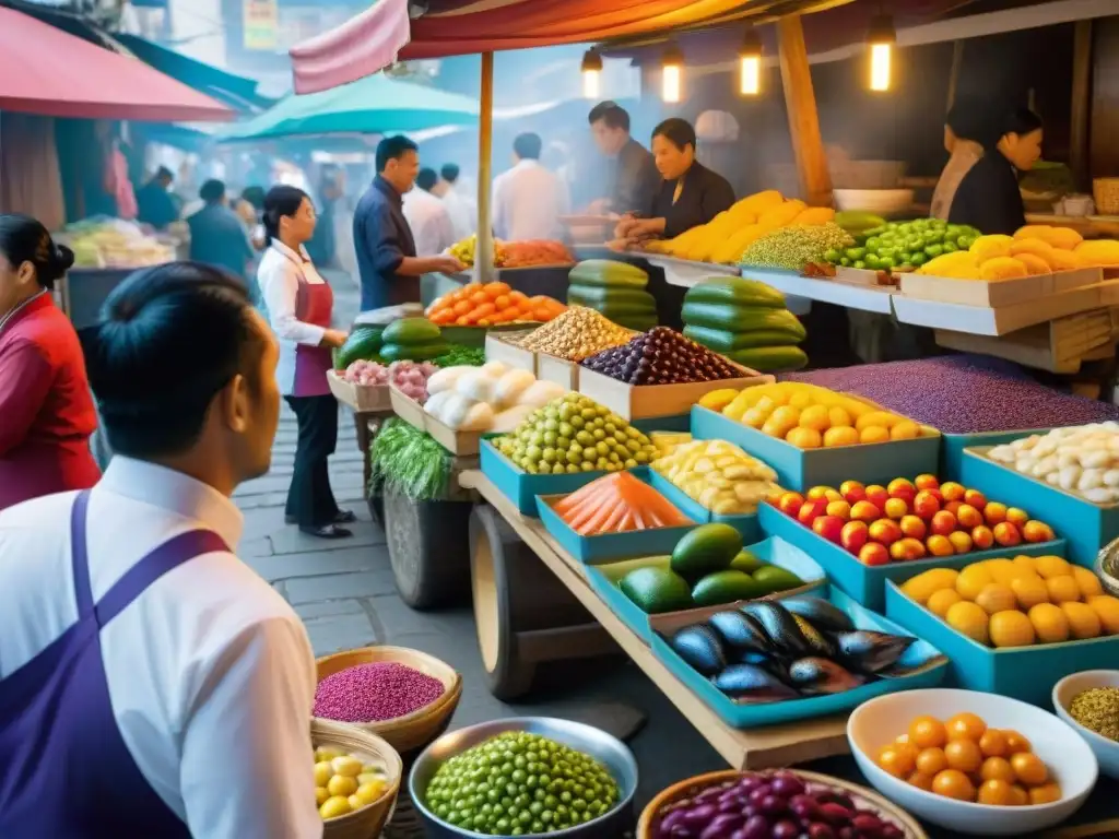 Colorido mercado peruano con influencia japonesa en cocina peruana