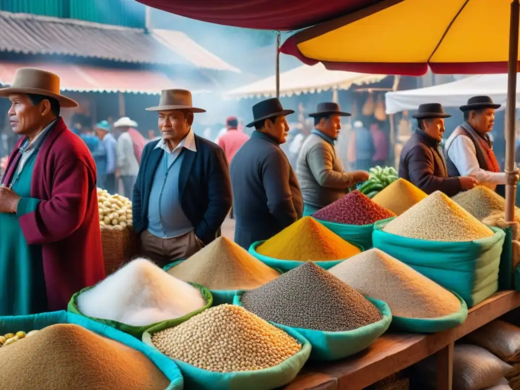 Colorido mercado peruano con ingredientes locales para la receta auténtica emoliente peruano