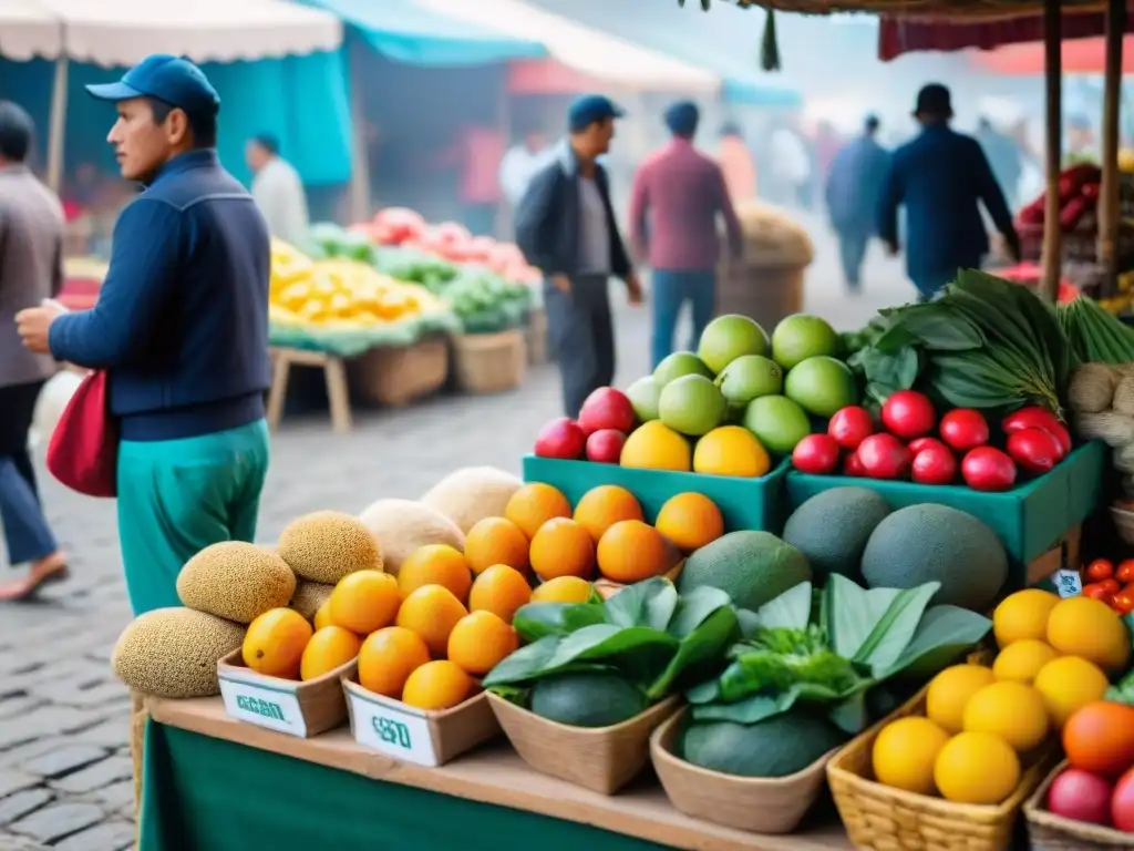 Colorido mercado peruano con revistas gastronomía peruana tradicional